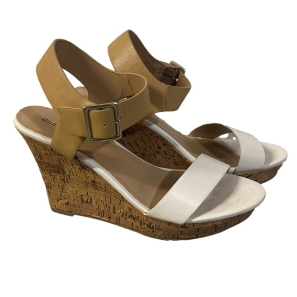 Vintage Call It Spring white and tan wedges with buckle size 7.5